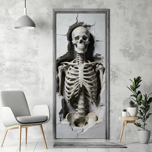 arricraft 2 Pcs 3D Self-Adhesive Door Sticker, 31.5"x78.7" Broken Wall Skeleton Decorations Door Murals Stickers PVC Removable Wallpaper Decoration for Bedrooms Living Room