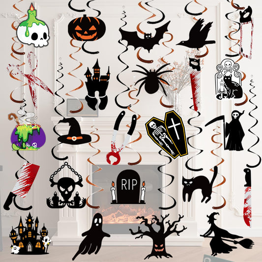 Halloween Decorations Indoor Outdoor Hanging Swirl - 60 PCS Hanging Halloween Decor Ceiling Streamers, Large Ghost Pumpkin Witches Swirls Decoration for Home Office Classroom Wall Party Favors