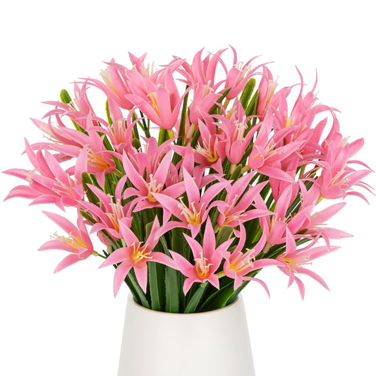 3 Pack Artificial Spider Lily Bouquets, 13'' Fake Nerine Flowers with Long Strip Leaves for Floral Arrangements, Realistic Faux Lycoris Radiata for Spring Wedding Centerpiece & Home Office Decor, Pink