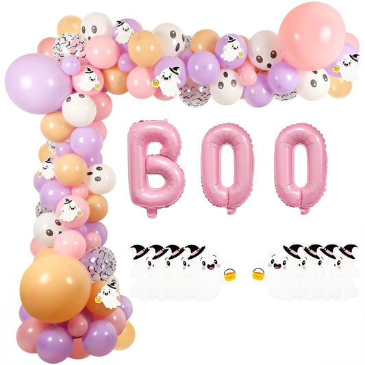 Halloween Balloon Arch Garland Kit Pink, 129pcs 18" 10" 5" Pink Purple Balloons with 3D Bat BOO Foil Balloons for Halloween Baby Shower Birthday Outdoor Indoor Decorations