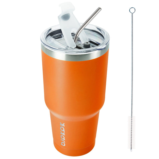 BJPKPK Insulated Tumbler with Clear Flip Lid and Straw, Reusable Stainless Steel Insulated Travel Cup,Orange,30oz