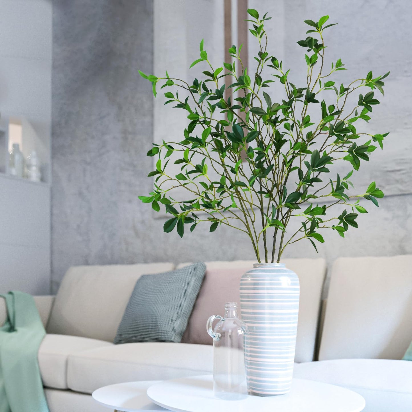 Krissing 4Pcs Artificial Greenery Stems, Tall Fake Ficus Twig Branches Plants Faux Greenery Stems Branches for Vase Fillers Home Office Wedding Spring Table Decor