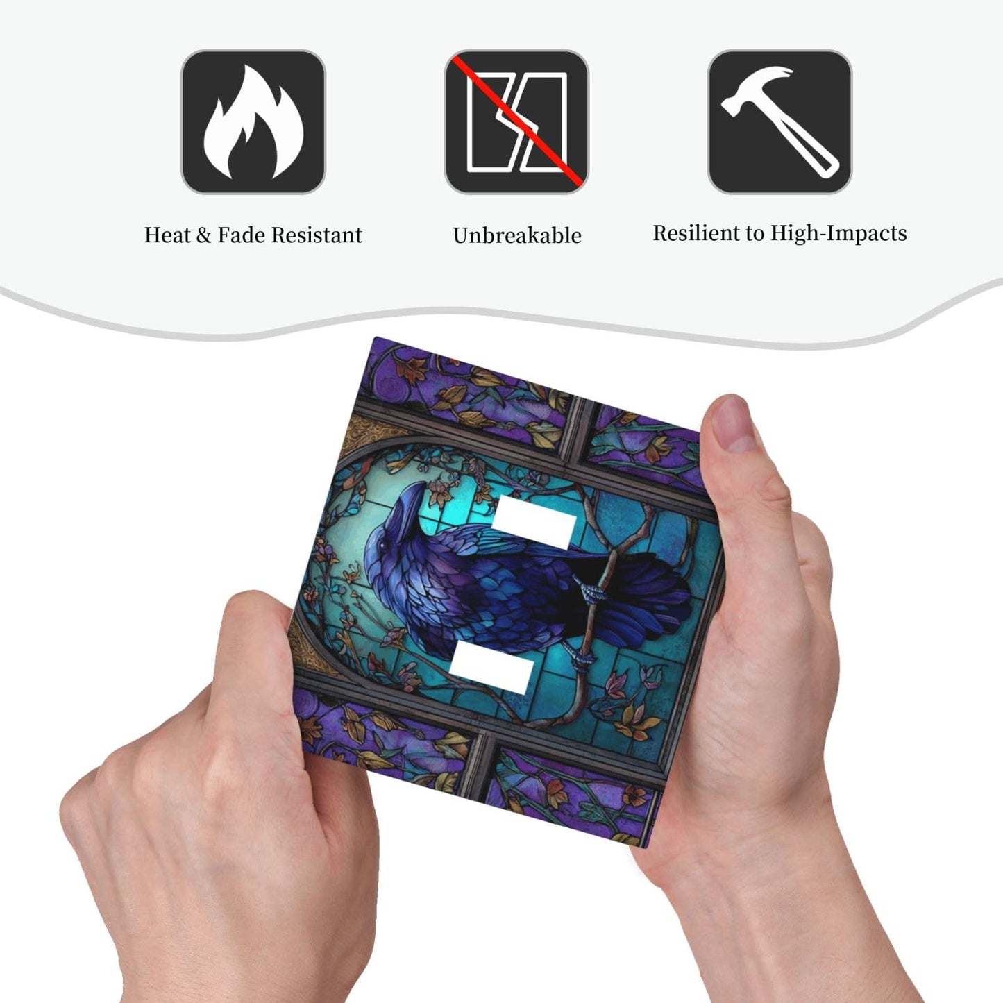 Stained Glass Crow On Tree Pattern Double Toggle Wall Plate Switch Decorative Panel Electrical Socket Plate Suitable For Bathroom Kitchen Living Room Bedroom