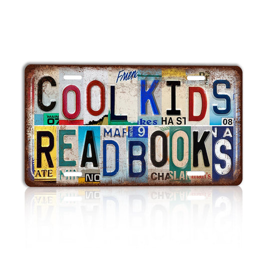 CHCdecor Vintage Cool Kids Read Books Wall Decor License Plate Metal Sign Tin Signs,12x6 inch Aluminum