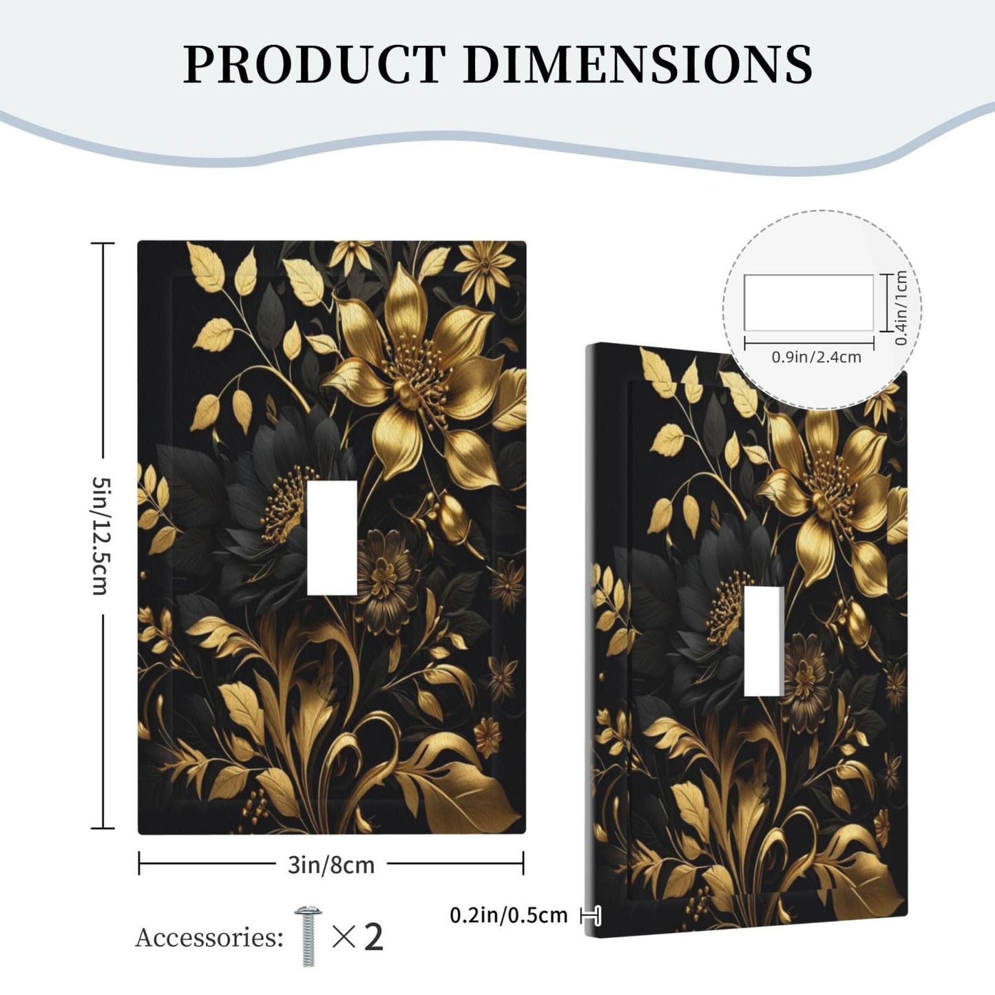 WUYOCHA Black Gold Flowers Leaves 1 Gang Light Switch Covers Single Toggle Wall Plate Decorative Switchcover Electrical Switchplate for Country Living Decor