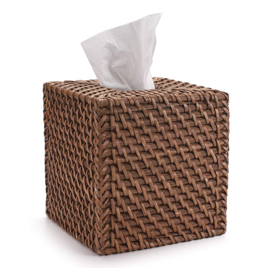 Rattan Tissue Box Cover Natural Woven Facial Napkin Holder Square (Honey Brown, 5.5x5.5x5.9 Inch)