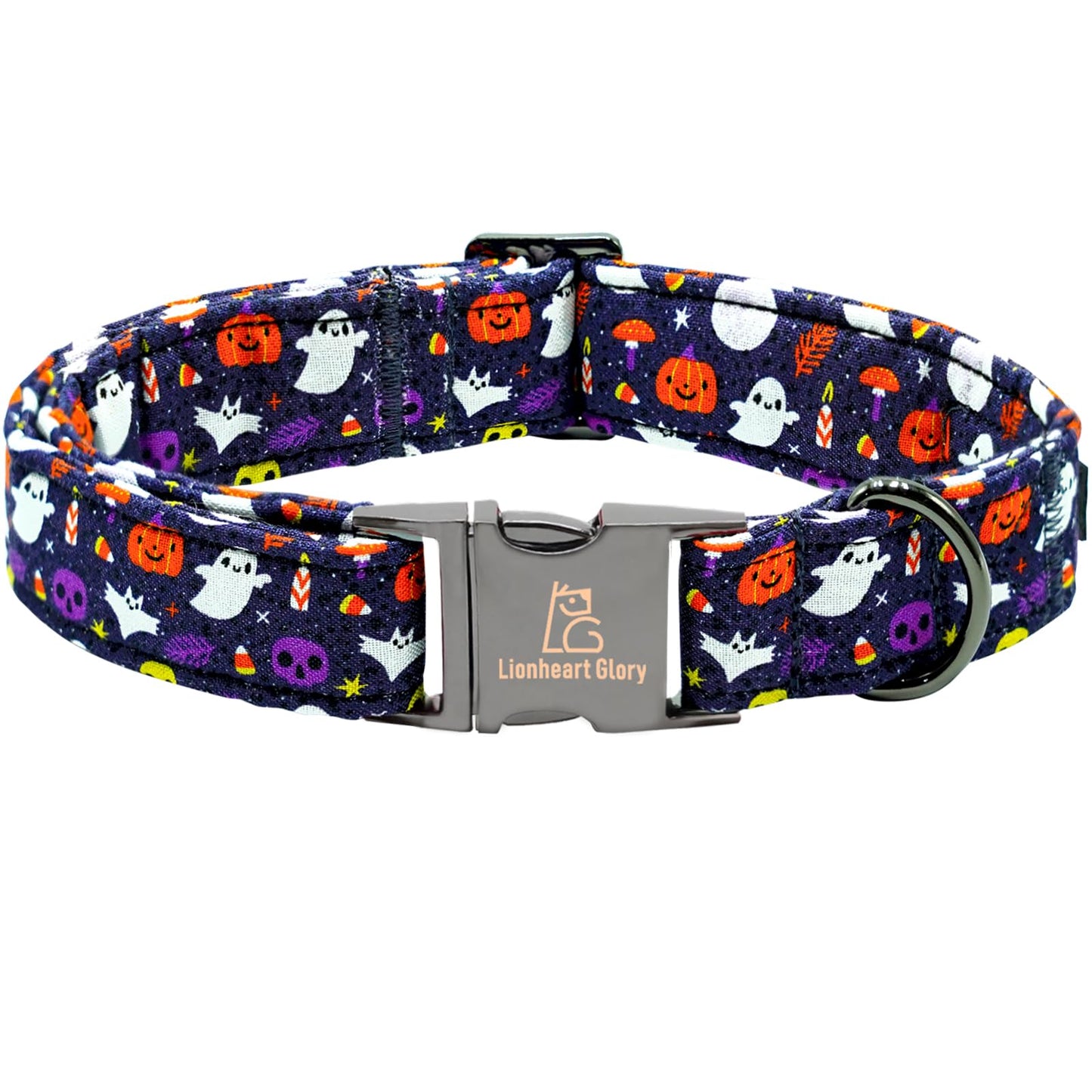Lionheart Glory Fall Halloween Pumpkin Dog Collar - Heavy Comfortable Adjustable for Medium Dogs, Girls, Boys - Cute Pet Gift