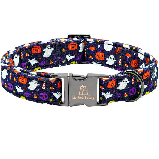 Lionheart Glory Fall Halloween Pumpkin Dog Collar - Heavy Comfortable Adjustable for Medium Dogs, Girls, Boys - Cute Pet Gift