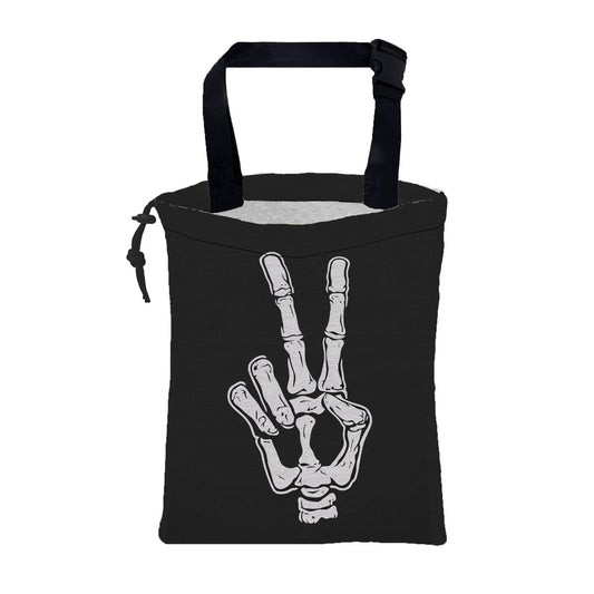 KXWQTRDD Car Garbage Bag Skeleton Hand Peace Sign Drawstring Car Trash Bag Hanging for Back Seat with Adjustable Buckle Canvas Vehicle Trash Can Easy-to-Install