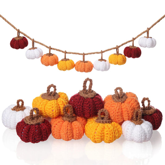 Remagr 20 Pcs Knit Pumpkins Mini Crochet Pumpkins Thanksgiving Fall Decorations Ornament Crafts Bowl Filler 2 Inch Small Rustic Farmhouse Bulk for Table Tier Tray Harvest Autumn Mantel (Orange Series)