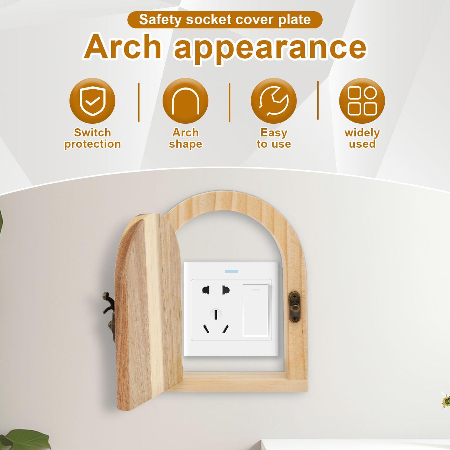 2 Pcs Fairy Door Outlet Covers, Wooden Outlet Covers, Wood Door Shape Romantic Fairy Door Outlet Cover Plate, No Drilling Outlet Cover Plates, Decorative Wall Outlet Covers for Children and Pets