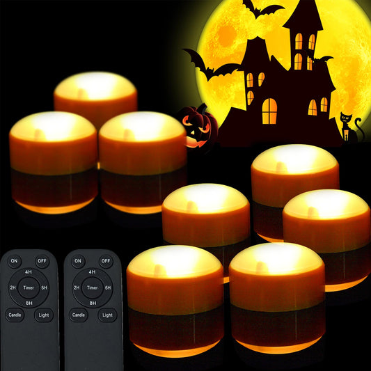 EZiGarden 8 Pack Halloween Pumpkin Lanterns Battery Operated LED Pumpkin Lights with Remote & Timer Flameless LED Candles and Jack-O-Lantern Outdoor Decorations Home Decor, Orange Color