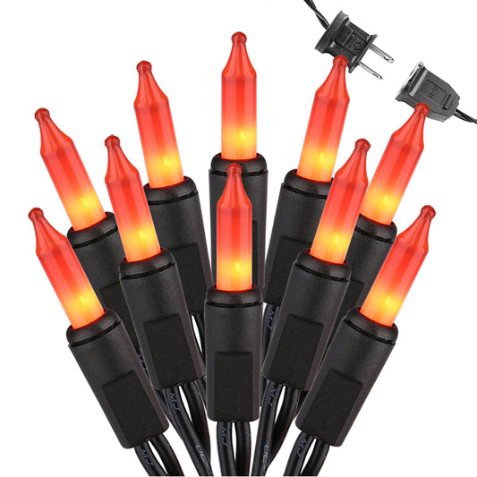 Brizled Orange Halloween Lights, 21.3ft 100-ct Incandescent Halloween String Lights Connectable, UL Certified Orange Light String, Black Wire Mini Light Set for Fall Season Holiday Thanksgiving Tree