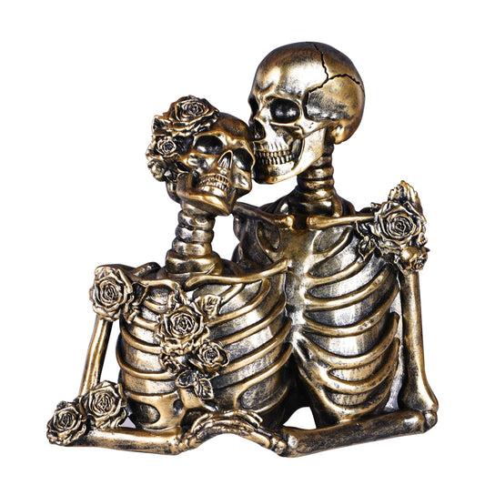 XYQXYQ Skull Decor Halloween Decoration: Skeleton Couple Figurines Resin Gothic Statues Vintage Home Decor for Shelf Table Mantel Collectible Wedding Gift (A)