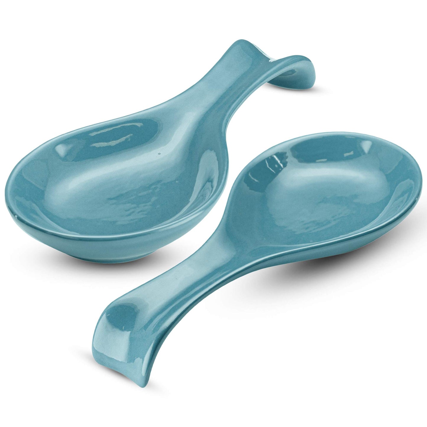 Ceramic Spoon Rest, by Kook, Utensil Holder for Stovetop, Farmhouse Kitchen & Coffee Bar Decor, Dishwasher Safe, Ladle, Tray – Set of 2 (Teal Blue)