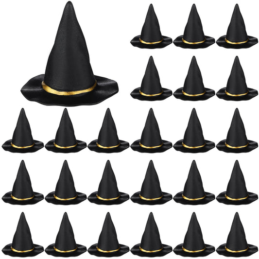 Seenelling 24 Pcs Mini Witch Hats for Crafts Small Halloween Plastic Tiny Witch Hats Bulk for Halloween DIY Wizard Party (Black,3 Inch)