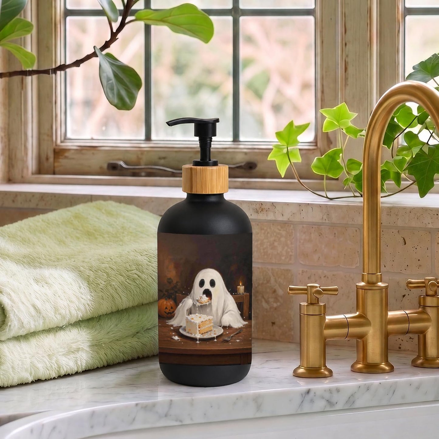 IWEBEEDOSIN Halloween Ghost Glass Dish Soap Dispenser