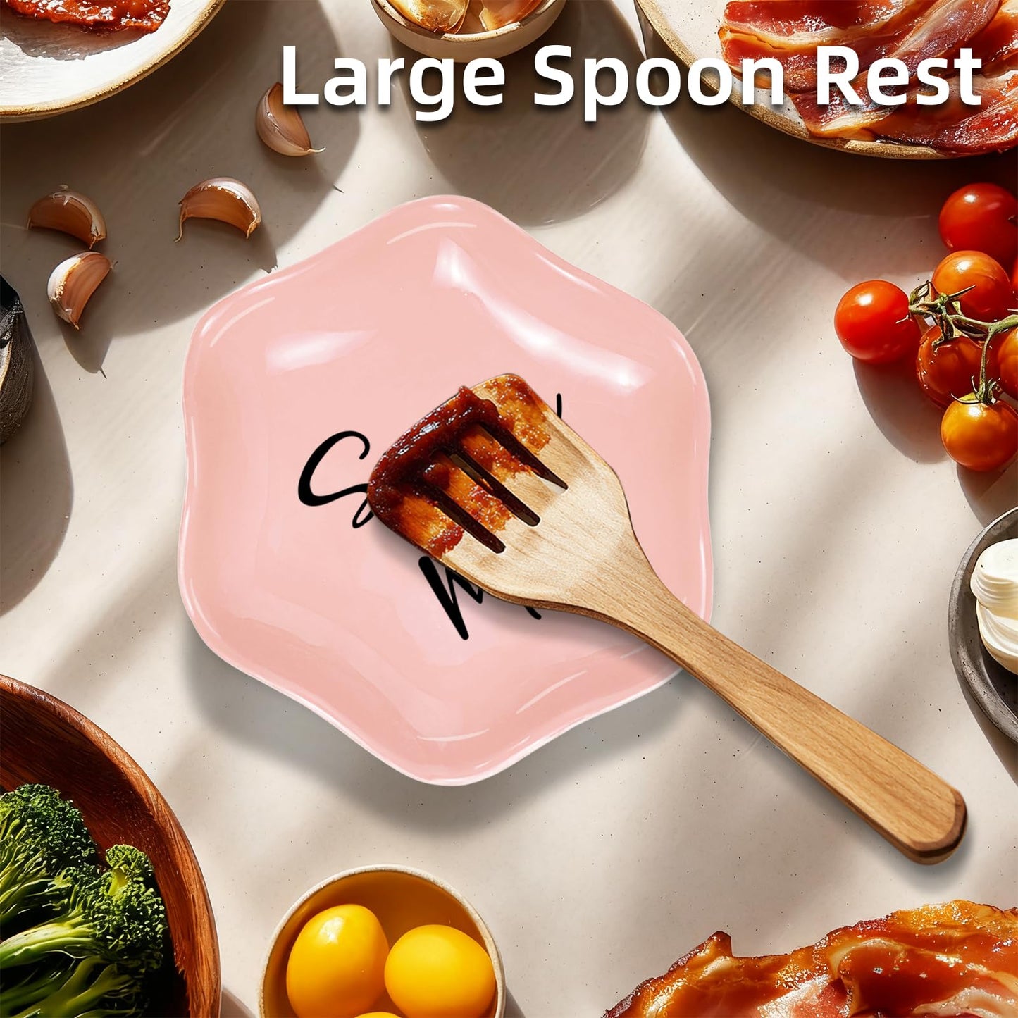 Funny Ceramic Spoon Rest for Kitchen Counter Stove Top, 5.8 Inch Heat-Resistant Utensil Holder for Cooking, Spoons, Ladles, Tongs, Cute Kitchen Decor, Housewarming Gift for Women Men (Pink)