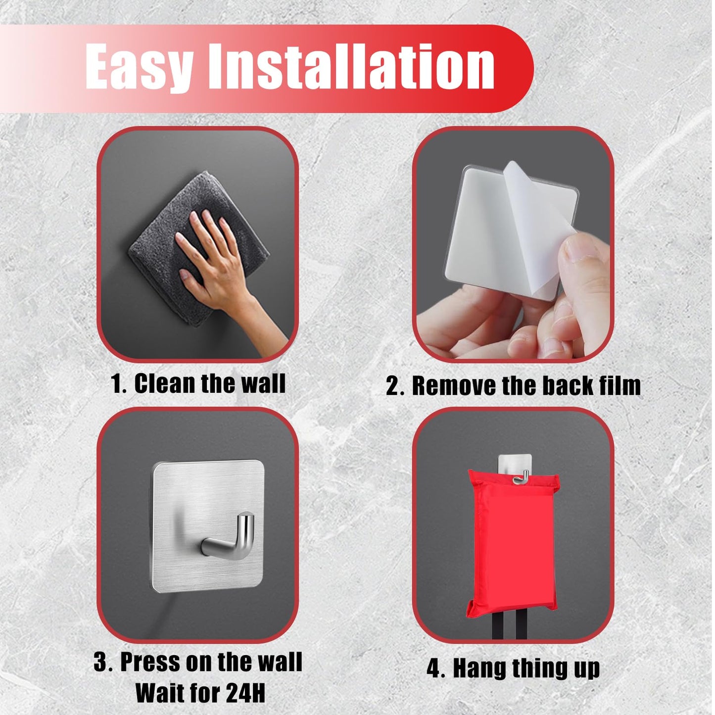 ZY PLUM Emergency Fire Blanket Wall Hooks，Waterproof Stainless Steel Adhesive Hooks for Home Kitchen Bathroom Office and Outdoor (Silver, 3 Pack)