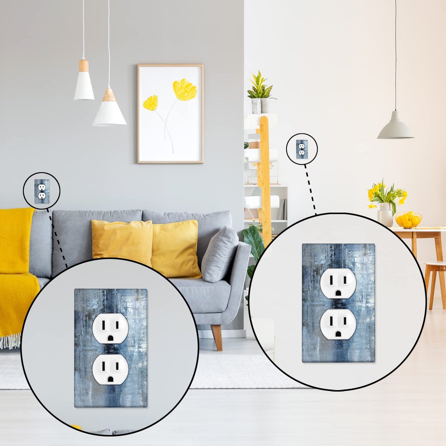 Blue Grey Duplex Electrical Outlet Wall Plate Decortive Light Switch Cover Abstract Art Wall Plate Cover Wallplates for Bedroom Kitchen Home Decor