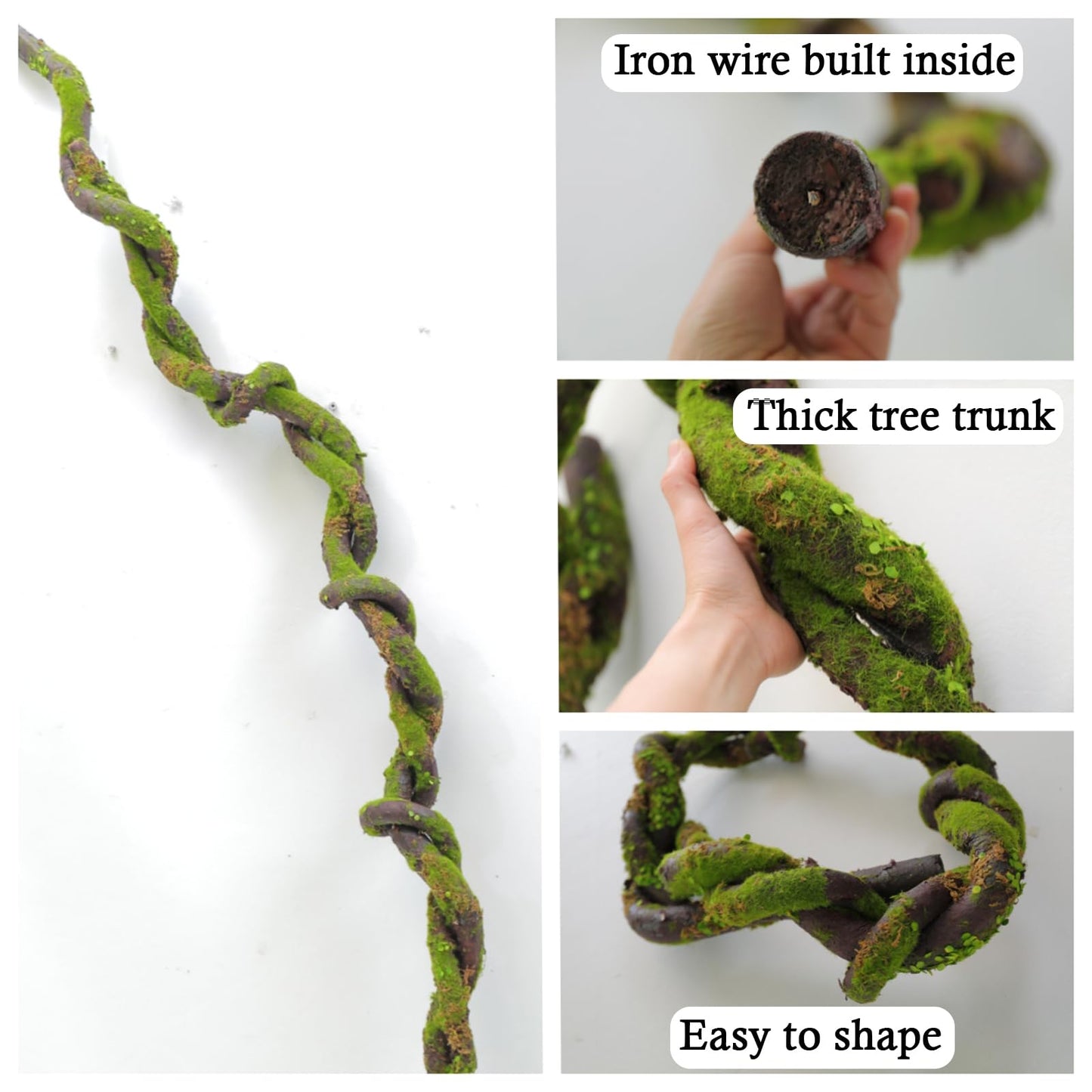 74.8inch Large Foam Bendable Twining Artificial Jungle Vines Thick Tree Trunk Greenery Willow Branches with Faux Moss Leaves for Backdrop Wall Ceiling Hanging Halloween Mantel Patio Haunted Decor