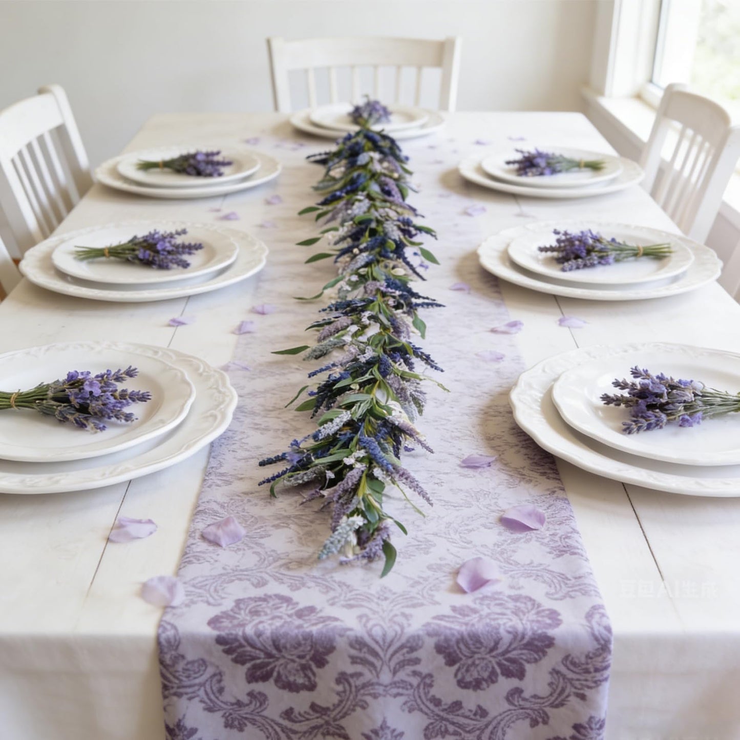 TEMPUS Artificial Lavender Garland 70 Inch | Faux Purple Flowers with Willow Leaves | Spring Wreath for Wedding Arch, Table Runner, Mantle Decor | Farmhouse Home Decorations