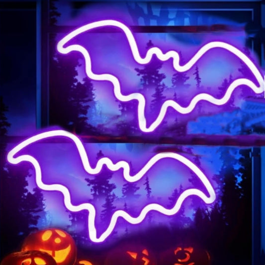 Bat Halloween Neon Signs for Bedroom Bedside Dorm Wall Decor,Neon Light up Halloween Decor LED Night Lights Table Ornaments for Christmas Party, Battery Powered Neon Bat Sign Kids Gifts(2Purple)