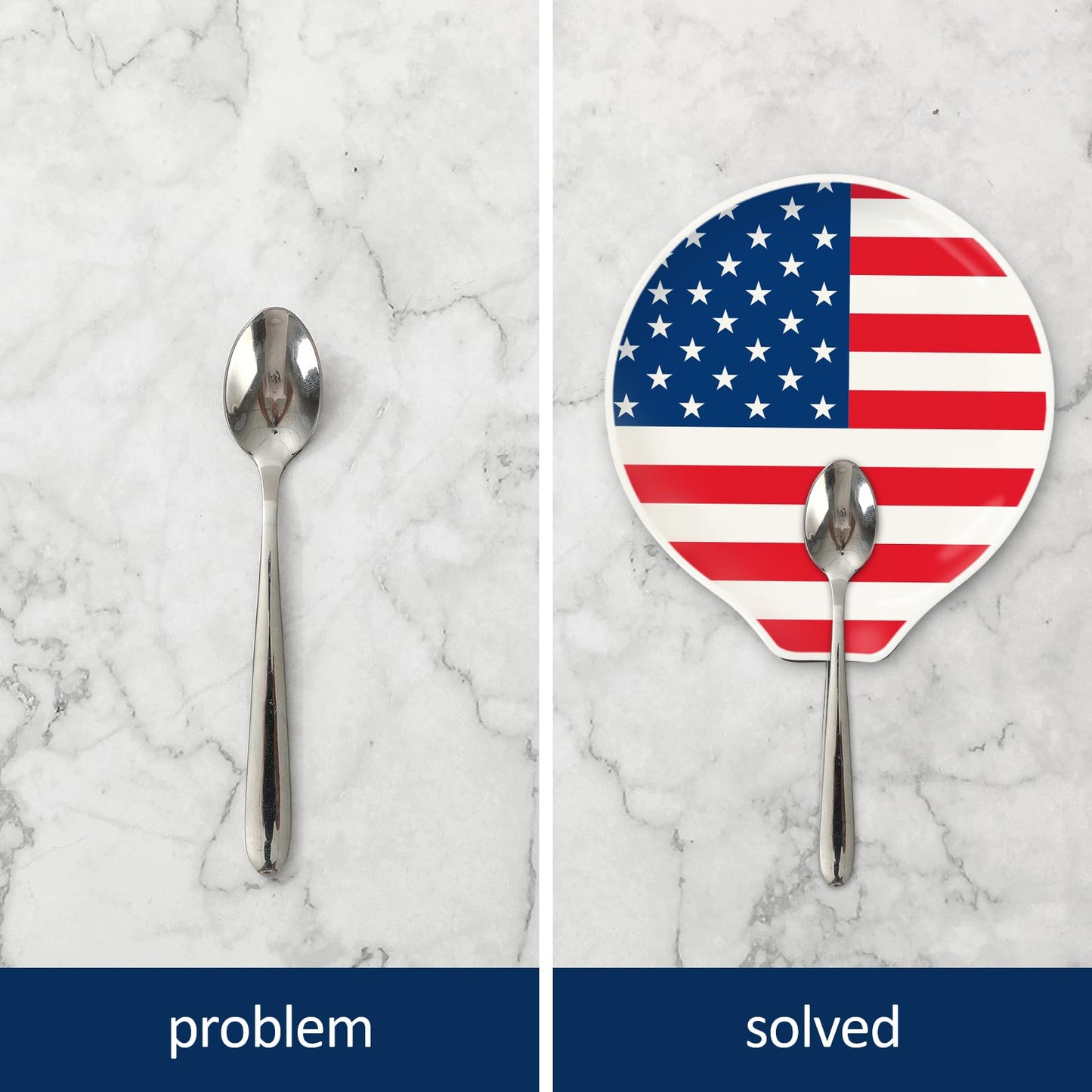 Whaline 4.7inch Patriotic Spoon Rest American Flag Star Stripe Small Coffee Spoon Holder for 250th Anniversary 4th of July Independence Day Coffee Stirrers Teaspoon Bar Coffee Station Accessories