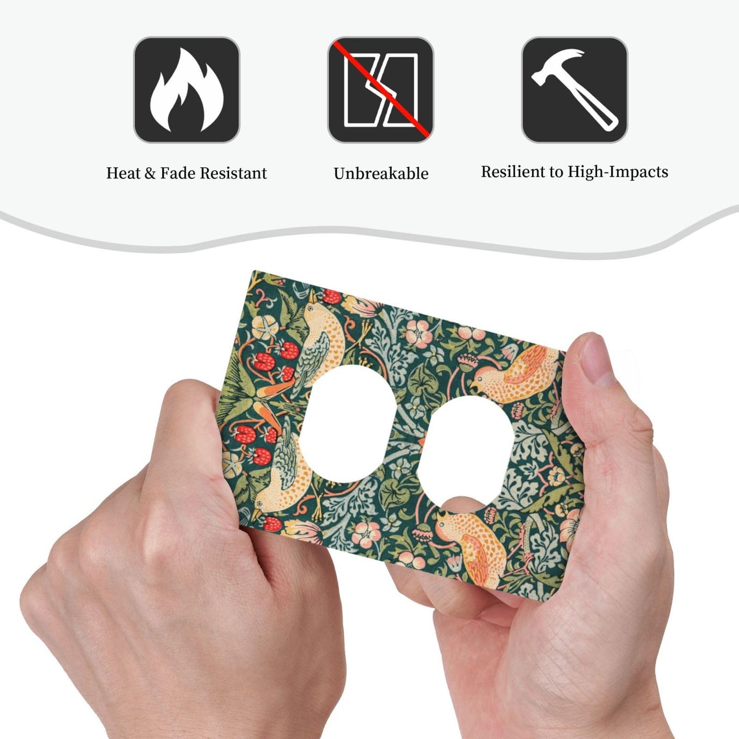 Nadoabtm Outlet Covers William Morris Strawberry Thief Pattern Wall Plate 1 Gang Duplex Wall Plate Decorative Switch Plates Electrical Receptacle Faceplate Light Switch Cover for Bathroom Home Decor