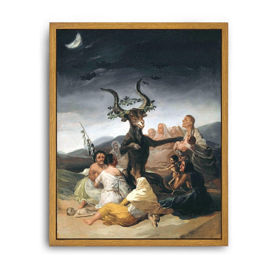 Roslynity Framed Canvas Wall Art Vintage Print Witches Sabbath Paintings Devil Goat Unique Satanic Dark Gothic Spooky Halloween Retro Artwork for Home Living Room Bathroom Wall Decor (8"x10")