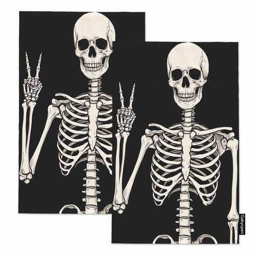 Gakycpen Human Skeleton Posing Kitchen Towels Spooky Halloween Soft and Super Absorbent Dish Towels 2 Pack 16 X 24 Inches