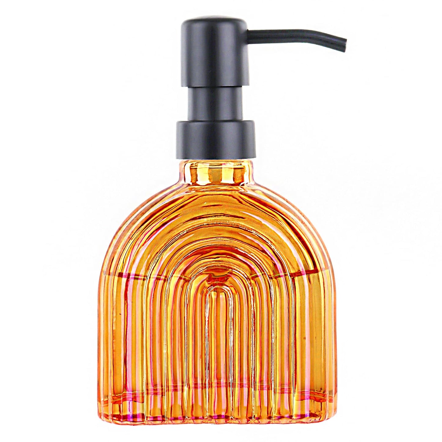 OCTMUSTARD Glass Kitchen Soap Dispenser Bathroom, 9 Oz, Refillable Liquid Modern Soap Dispenser for Hand Soap, Lotion Dispensers Bottle - Home, Commercial Countertop Decor. (Orange)