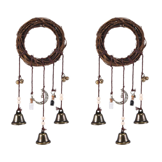 2Pack Witch Bells Hanging Wreath for Front Door Knob, Protection Wind Chimes, Handmade Witchy Decor with Wiccan Magic, Perfect Indoor Home Room Decor for Halloween Witchcraft (2packWitchBells)