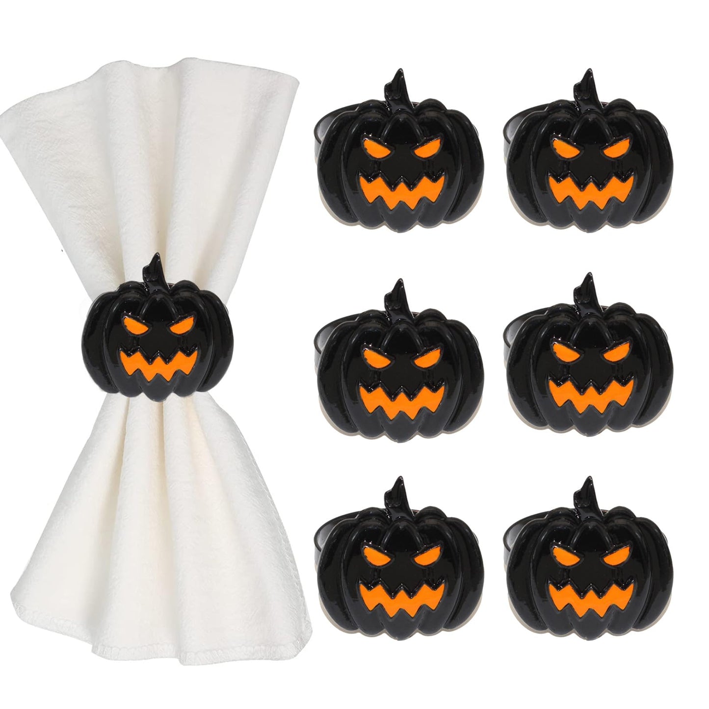 6 Pcs Halloween Napkin Rings Set Pumpkin Napkin Ring Holders Black Spooky Metal Alloy Serviette Buckles for Halloween Kitchen Dinner Table Party Decorations