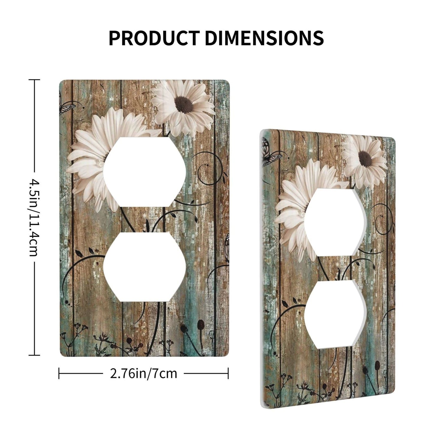 Rustic Daisy Flower Decorative Outlet Cover Wall Plate Single Duplex Receptacle Cover 1 Gang Switch Plate Electrical Accessories, 4.50 x 2.76 Inch