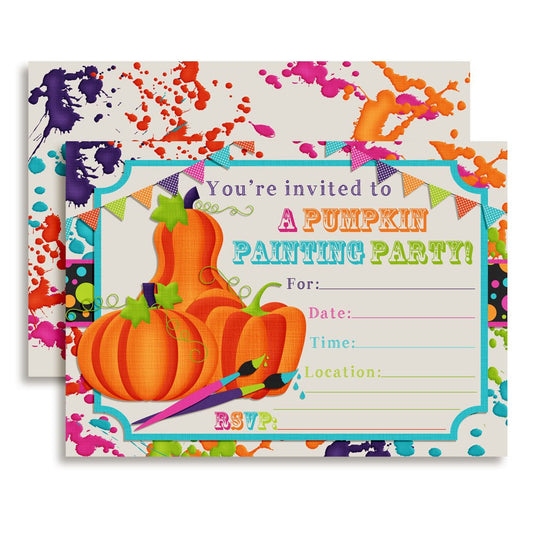 Pumpkin Painting Halloween Birthday Party Invitations, 20 5x7 Fill In Cards with Twenty White Envelopes by AmandaCreation