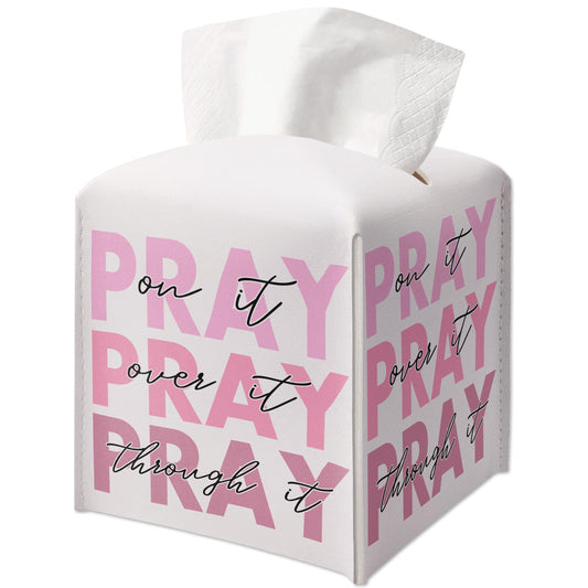 Pink Gifts Tissue Box Cover Square, Inspirational Gift Ideas for Friends, Pray Over It, Skeleton Desk Decor for Bathroom Office, Housewarming New Home Favor-(5.2 Inches) A60