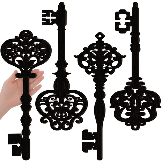 Chunful 4 Pcs Large Skeleton Keys Sign Vintage Antique Wooden Wall Keys Art Farmhouse Gothic Wall Decor for Bedroom No Chimney Houses Decorations (15.75 x 6.3 Inch)
