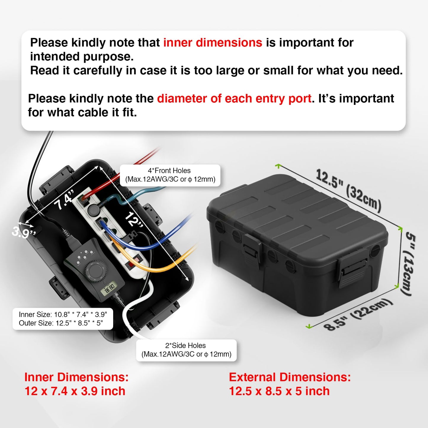 Flemoon 2-Piece Outdoor Waterproof Electrical Box Set – 12.5" x 8.5" x 5" Large Electrical Box & 11.3" x 4.3" x 3" Extension Cord Cover for Power Strip, Outlet, Holiday Light, Black