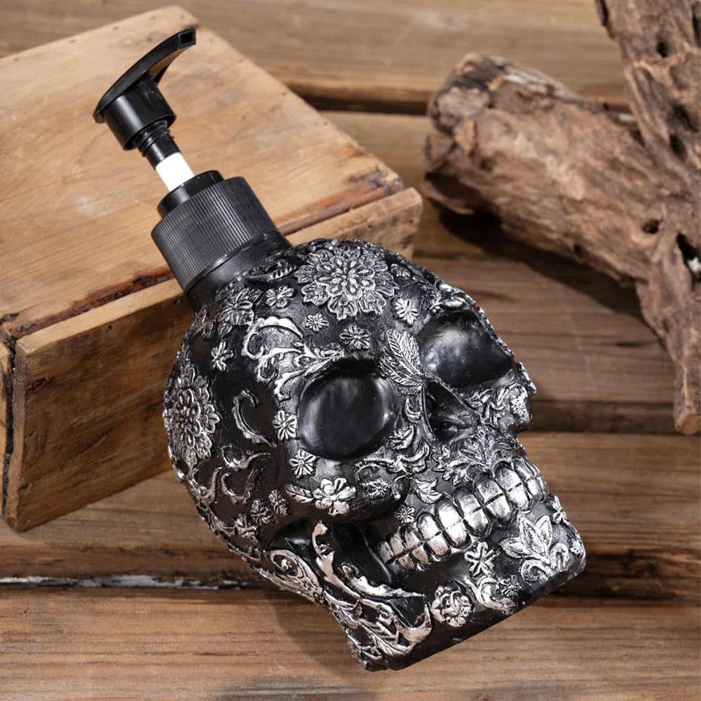 Skull Soap Dispenser with Rust Proof Pump, Refillable Liquid Hand Lotion Bottle for Bathroom, Bedroom and Kitchen（New Upgrade ）.