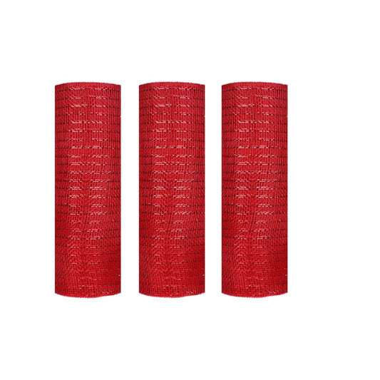 JStnana 3 Rolls Red Deco Mesh Ribbon for Wreath Making Supplies, 10 Inch x 30FT Metallic Foil Burlap Deco Mesh Fabric for Fall Thanksgiving Halloween Christmas Wreath Swags and Decorating