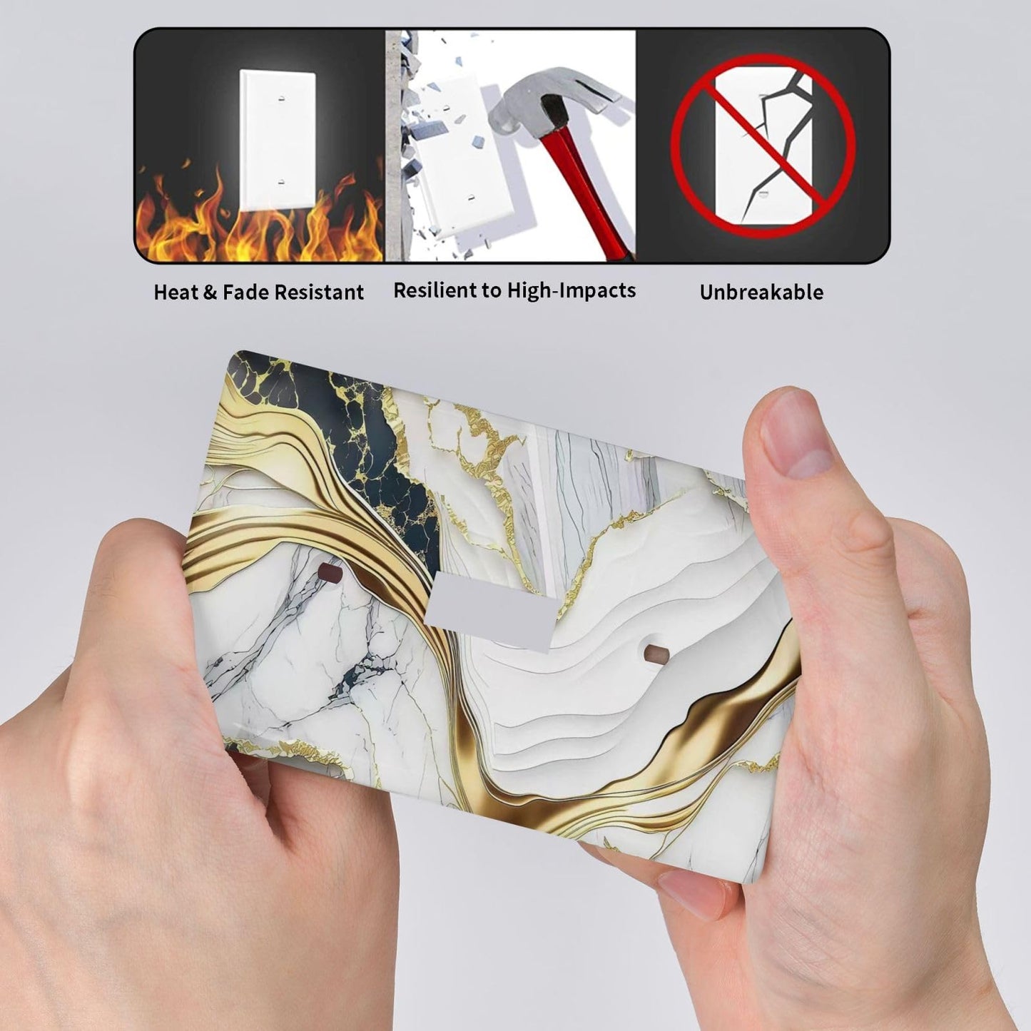 Decorative Art Light Switch Covers,1 Gang Single Toggle,Wall Plate,Switchplate Electrical Faceplate,Gold Black White Marble Texture 3D Embossed Finish