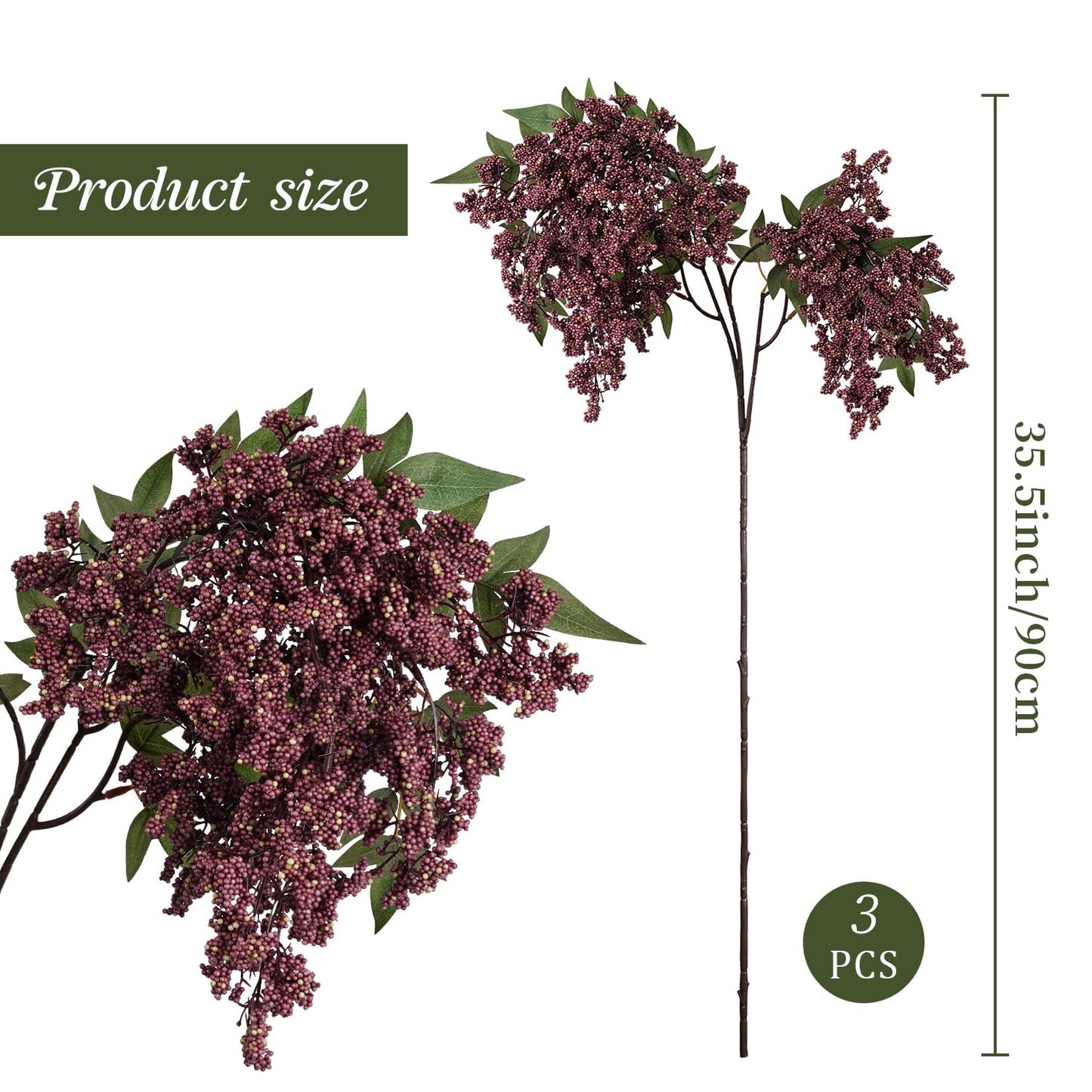 Miaikoe 3 Pcs Artificial Berry Stem 36" Realistic Flowers Picks Branches Faux Stem Spray DIY for Holiday Seasonal Farmhouse Mantel DIY Home Decorations (Dusty Plum)