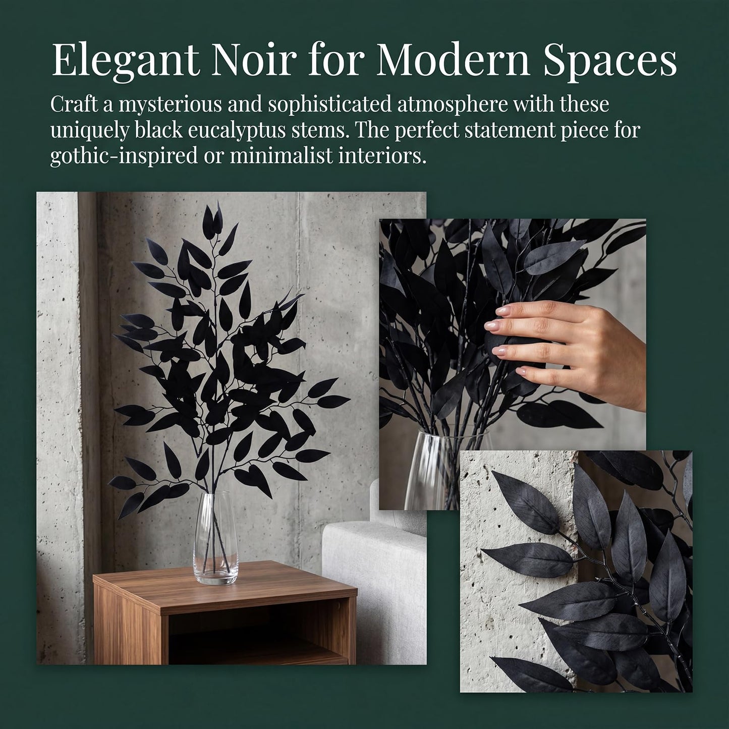GREENTIME 6 Pack Artificial Black Italian Ruscus Stems 23.5'' Faux Halloween Leaf Bouquet for Vase Fireplace Table Centerpiece Decor