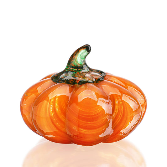 H&D HYALINE & DORA Halloween Glass Pumpkin Collectible Figurine, Blown Glass Pumpkin Fall Decorations for Home Fall Harvest Thanksgiving, Orange Crystal Art Pumpkin Paperweight