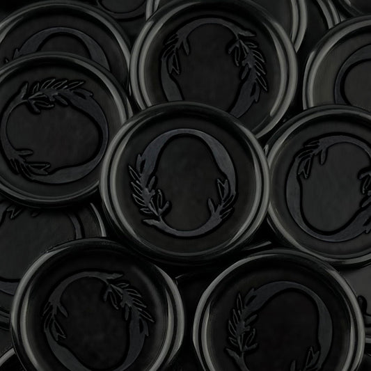 50Pcs Black Wax Seal Stickers Handmade Vintage Botanical Leaves Adhesive Letter Wax Stickers for Wedding Party Invitations, Envelope, Gift Wrap, Christmas(Initial O, Black)
