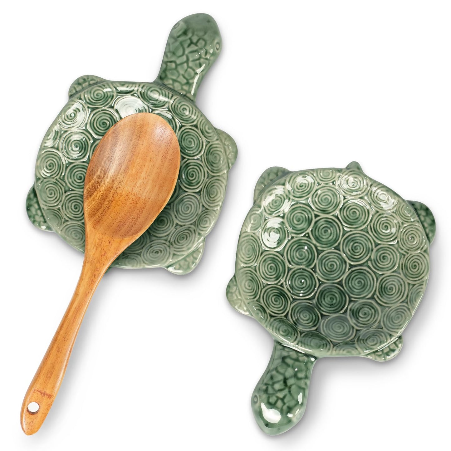Ceramic Spoon Rest for Stove Top, 2 Pack Cute Turtle Spoon Holder for Kitchen Counter, Large Utensil Rest Spatula Holder for Cooking, Teal Kitchen Accessories, Gift for Ocean Lovers