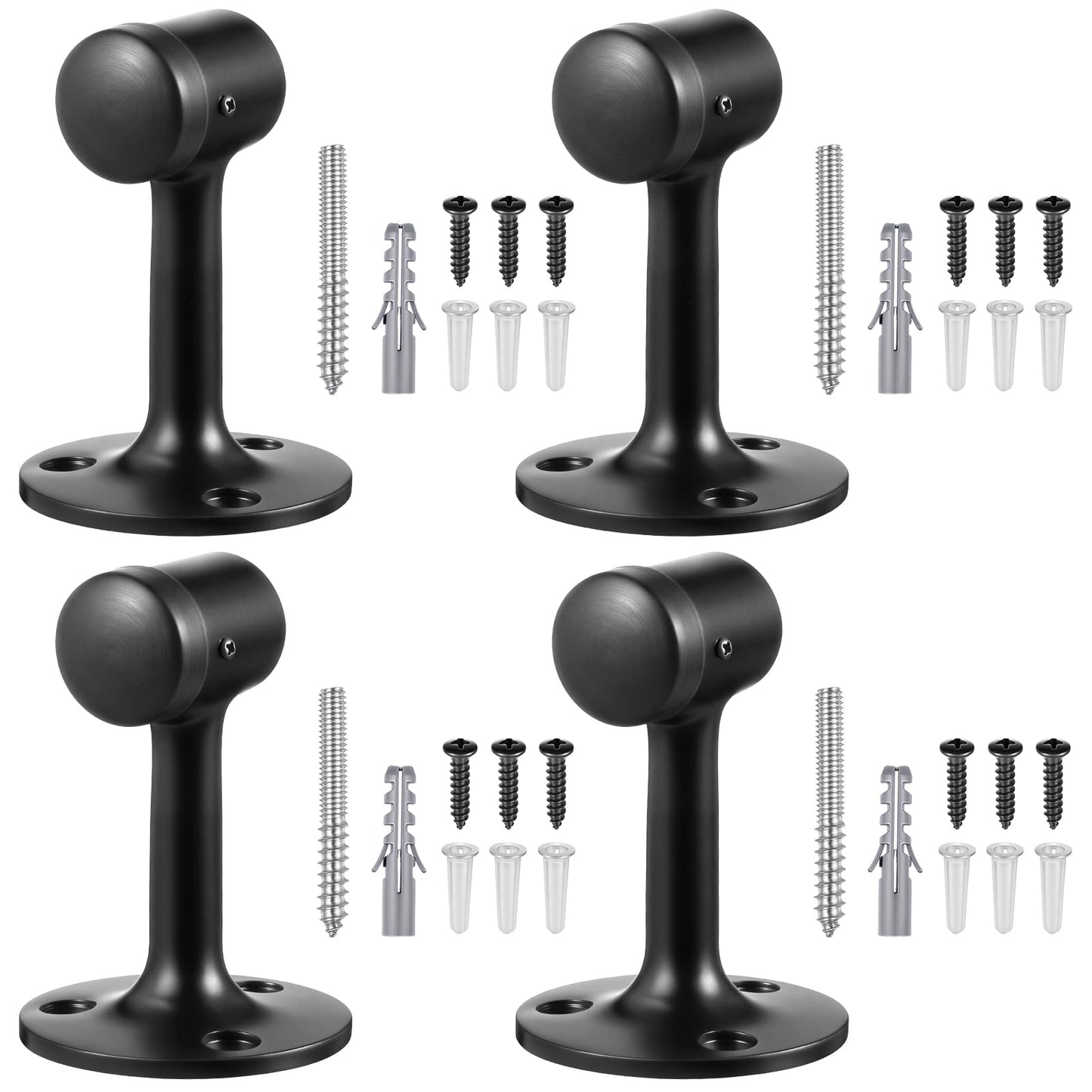 Otoolling 4 Pack Heavy Duty Floor Mounted Door Stops, 3 Inches Solid Brass Bumper Stop Commercial Grade Solid Brass Door Stopper Accessories with Rubber Bumper and Stainless Steel Screws, Matte Black