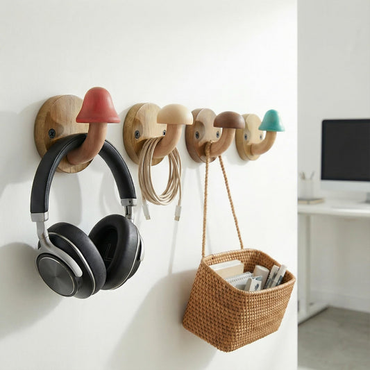 nclongshengsheng 4 Pack Cute Wooden Mushroom Wall Hooks, Whimsical Cottagecore Decor, Heavy Duty Wall Mounted Coat Hooks for Entryway, Bathroom, with 8 Screws