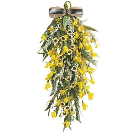 Egolot Spring Forsythia Swag for Front Door, 20 Inch Yellow Floral Teardrop Door Swag with Greenery for Indoor Outdoor, Spring Floral Swags and Garland for Windows Walls Decor